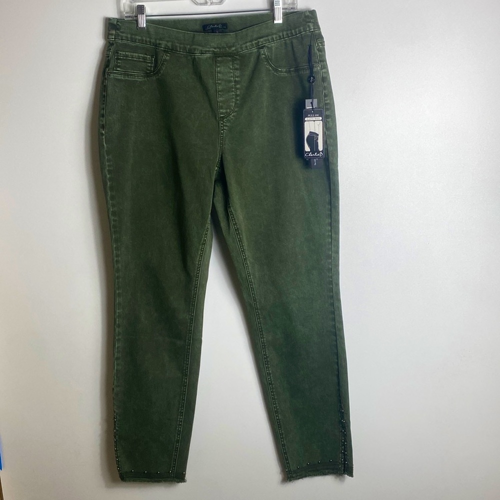Charlie B Grandeur Pine Studded Hem Jean Style Womens Pants Elastic Waist 16 NEW